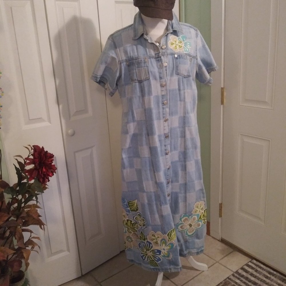 2442 Jeaniemade Size 16 (XL) Baccini Upcycled Jean Dress - Picture 1 of 11